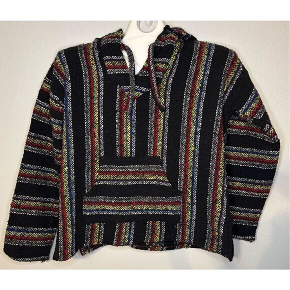 Mexican Poncho Baja Hoodie Surfer Skater Drug Rug Pullover Made in Mexico M Tall - Picture 2 of 7